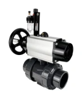 Кран шаровой DN.ru BV4242E-FP-GRM-ISO Дн50 Ру10 полнопроходной, корпус - НПВХ, шар - НПВХ, уплотнение - EPDM, с пневмоприводом PA-DA-105-1, пневмораспределителем 4V320-08 AC220V и БПВ AFC2000