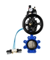 Затвор дисковый поворотный DN.ru WBV1616E-2W-Fb-H Ду125 Ру16 LUG корпус - чугун QT450, диск - чугун QT450, уплотнение - EPDM, с пневмоприводом DN.ru PA-DA-105-1, пневмораспределителем 4V320-08 AC220V, БКВ APL-410N EX и БПВ AFC2000