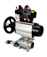 Кран шаровой DN.ru BV3232P(3pc)-FP-W-ISO-H Ду80 Ру25, полнопроходной, трехсоставной, нержавеющая сталь 316, уплотнение - PTFE, под приварку, с пневмоприводом PA-DA-105-1, пневмораспределителем 4V320-08 AC220V, БКВ APL-410N Ex, БПВ AFC2000