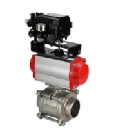 Кран шаровой DN.ru BV3232P(3pc)-FP-W-ISO-H Ду65 Ру25, полнопроходной под приварку, нержавеющая сталь SS316, уплотнение - PTFE, с пневмоприводом PA-DA-083 двойного действия и с электропневматическим поворотным позиционером YT-1000RSN без обратной связи
