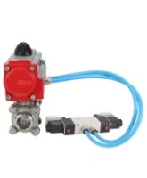Кран шаровой DN.ru BV3232P(3pc)-FP-W-ISO-H Ду65 Ру25, полнопроходной под приварку, нержавеющая сталь SS316, уплотнение - PTFE, с пневмоприводом PA-DA-083 двойного действия, с пневмораспределителем 4V320-08 AC220V