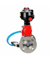 Кран шаровой DN.ru BV3232P(2pc)-FP-F-ISO-H Ду150 Ру16, 24х24, фланцевый, полнопроходной, нержавеющая сталь SS316, уплотнение - PTFE, с пневмоприводом PA-DA-140, пневмораспределителем 4V320-08 AC220V, БКВ APL-510N-EX