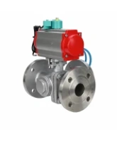 Кран шаровой DN.ru BV3232P(2pc)-FP-3WL-F-ISO-H Ду20 Ру16 HYMT, трехходовой L-тип, полнопроходной, фланцевый, корпус - нержавеющая сталь SS316, с пневмоприводом PA-DA-052, пневмораспределителем 4V320-08 AC220V и магнитным переключателем ALS200D