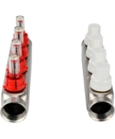 Коллекторная группа DN.ru GC1-31-4 1″ Ду25 Ру10 отводов — 4, в сборе с расходомерами и терморегулирующими клапанами, без переходников, корпус - нержавеющая сталь AISI 304