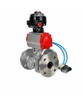 Кран шаровой DN.ru BV3232P(2pc)-FP-3WL-F-ISO-H Ду80 Ру16 HYMT, трехходовой L-тип, полнопроходной, фланцевый, корпус - нержавеющая сталь SS316, с пневмоприводом PA-SA-130, пневмораспределителем 4V320-08 AC220V и БКВ APL-510N EX