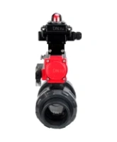Кран шаровой DN.ru BV4242E-FP-GRM-ISO Дн50 Ру10 полнопроходной, корпус - НПВХ, шар - НПВХ, уплотнение - EPDM, с пневмоприводом PA-SA-065, пневмораспределителем 4M310-08 AC220V и БКВ APL-410N EX