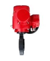 Затвор дисковый поворотный DN.ru WBV4242E-2W-Fb-ISO Дн80 Ру10 межфланцевый, корпус - НПВХ, диск - НПВХ, уплотнение - EPDM, с электроприводом взрывозащищенный DN.ru QT-EX-005M-O2-380VAC-У1 с моментной муфтой и штурвалом