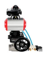 Кран шаровой DN.ru BV3232P(2pc)-FP-T-ISO-H Ду100 Ру40 полнопроходной, внутренняя резьба, нержавеющая сталь 316, уплотнение - PTFE, с пневмоприводом PA-DA-083, пневмораспределителем 4V320-08 AC220V, БКВ APL-210N, ручным дублером MON2-450-T28-ISO