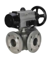 Кран шаровой DN.ru BV3232P(4pc)-FP-3WL-F Ду100 Ру16 полнопроходной трехходовой, фланцевый, корпус - нержавеющая сталь SS316, с пневмоприводом DN.ru PA-DA-105-1 двойного действия и пневмораспределителем 4M310-08 AC220V