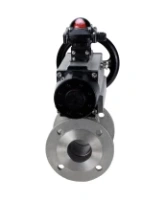 Кран шаровой DN.ru BV3232P(2pc)-FP-F-ISO-H Ду100 Ру16 полнопроходной фланцевый, корпус - нержавеющая сталь AISI316, уплотнение - PTFE, с пневмоприводом DN.ru PA-DA-105-1 и БКВ APL-210N