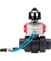 Кран шаровой DN.ru BV4242E-FP-GRM-ISO Дн50 Ру10 полнопроходной, корпус - НПВХ, шар - НПВХ, уплотнение - EPDM, с пневмоприводом PA-DA-052, пневмораспределителем 4V320-10 AC220V и БКВ APL-510N EX