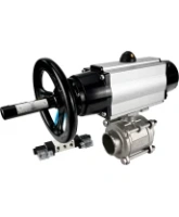 Кран шаровой DN.ru BV3232P(3pc)-FP-W-ISO-H Ду80 Ру25, полнопроходной, трехсоставной, нержавеющая сталь 316, уплотнение - PTFE, под приварку, с пневмоприводом PA-DA-105-1, пневмораспределителем 4V320-10 AC220V