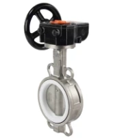 Затвор дисковый поворотный DN.ru 316L-316L-PTFE Ду100 Ру16 межфланцевый, корпус - нержавеющая сталь 316L, диск - нержавеющая сталь 316L, уплотнение - PTFE, с редуктором Pro-Gear X-21-W-200