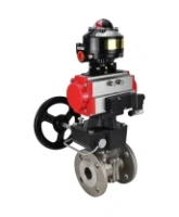 Кран шаровой DN.ru BV3232P(2pc)-FP-F-ISO-H Ду80 Ру16 фланцевый, полнопроходной, двухсоставной, корпус - нерж.сталь SS316, уплотнение - PTFE, пн.привод DN.ru PA-DA-083 пн.распределитель 4M310-08 AC220V ручной дублер MON2-450-T28-ISO БКВ APL-510N-EX