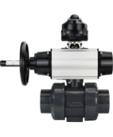 Кран шаровой DN.ru BV4242E-FP-GRM-ISO Дн50 Ру10 полнопроходной, корпус - НПВХ, шар - НПВХ, уплотнение - EPDM, с пневмоприводом PA-DA-105-1, пневмораспределителем 4M310-08 AC220V и БКВ APL-510N EX