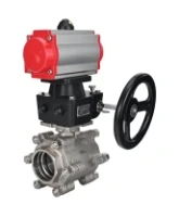 Кран шаровой DN.ru BV3232P(3pc)-FP-SW-ISO-H Ду80 Ру63 полнопроходной, корпус - нержавеющая сталь SS316, под приварку, с пневмоприводом PA-DA-105, ручным дублером MON2-450-T28-ISO