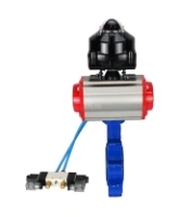 Затвор дисковый поворотный DN.ru WBV1616E-2W-Fb-H Ду100 Ру16 LUG корпус - чугун QT450, диск - чугун QT450, уплотнение - EPDM, с пневмоприводом DN.ru PA-DA-083, пневмораспределителем 4V320-08 AC220V и БКВ APL-510N EX