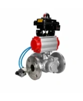 Кран шаровой DN.ru BV3232P(2pc)-FP-3WL-F-ISO-H Ду80 Ру16 HYMT, трехходовой L-тип, полнопроходной, фланцевый, корпус - нержавеющая сталь SS316, с пневмоприводом PA-SA-130, пневмораспределителем 4V320-08 AC220V и БКВ APL-410N EX