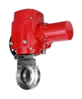 Затвор дисковый поворотный DN.ru WBV3131E-2W-W-H Ду15 Ру10 под приварку, корпус - пищевая нержавеющая сталь 304, уплотнение - EPDM, с электроприводом QT-EX-005M-O2-220VAC-У1 с моментной муфтой и штурвалом