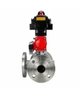 Кран шаровой DN.ru BV3232P(2pc)-FP-3WL-F-ISO-H Ду80 Ру16 HYMT трехходовой L-тип, полнопроходной, фланцевый, корпус - нержавеющая сталь AISI316, с пневмоприводом PA-SA-130, пневмораспределителем 4M320-08 AC220V и БКВ APL-410N EX