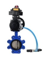 Затвор дисковый поворотный DN.ru WBV1616E-2W-Fb-H Ду125 Ру16 LUG корпус - чугун QT450, диск - чугун QT450, уплотнение - EPDM, с пневмоприводом DN.ru PA-DA-105-1, пневмораспределителем 4V320-08 AC220V и БКВ APL-410N EX