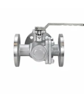 Кран шаровой DN.ru BV3232P(2pc)-FP-3WT-F-ISO-H Ду40 Ру16 HYMT, трехходовой T-тип, полнопроходной, фланцевый, материал корпуса - нержавеющая сталь SS316, с ISO фланцем и рукояткой