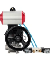 Кран шаровой DN.ru BV3232P(3pc)-FP-W-ISO-H Ду65 Ру25, полнопроходной, трехсоставной, нержавеющая сталь 316, уплотнение - PTFE, под приварку, с пневмоприводом PA-DA-083, пневмораспределителем 4V320-10 AC220V, ручным дублером MON2-450-T28-ISO