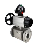 Кран шаровой DN.ru BV3232P(4pc)-FP-3WL-F Ду100 Ру16 полнопроходной трехходовой, фланцевый, корпус - нержавеющая сталь SS316, с пневмоприводом DN.ru PA-DA-105-1 двойного действия, пневмораспределителем 4V320-08 AC220V и БКВ APL-510N EX