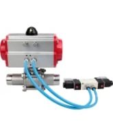 Кран шаровой DN.ru BV3232P(3pc)-FP-W-ISO-H LONG Ду32 Ру40 полнопроходной, корпус - нержавеющая сталь 316, уплотнение - PTFE, под приварку, с пневмоприводом DN.ru PA-SA-083 и пневмораспределителем 4V320-08 AC220V