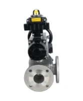 Кран шаровой DN.ru BV3232P(4pc)-FP-3WL-F Ду100 Ру16 полнопроходной трехходовой, фланцевый, корпус - нержавеющая сталь SS316, с пневмоприводом DN.ru PA-DA-105-1 двойного действия, пневмораспределителем 4M310-08 AC220V и БКВ APL-410N EX