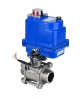 Кран шаровой DN.ru BV3232P(3pc)-FP-W-ISO-H WDVF Ду25 Ру63 полнопроходной, трехсоставной, корпус - нержавеющая сталь 316, уплотнение - PTFE, под приварку, с 1/4-оборотным электроприводом DN.ru QT-N-003EM-O1-12VDC-У1 blue