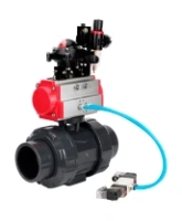 Кран шаровой DN.ru BV4242E-FP-GRM-ISO Дн50 Ру10 полнопроходной, корпус - НПВХ, шар - НПВХ, уплотнение - EPDM, с пневмоприводом PA-DA-052, пневмораспределителем 4V320-10 AC220V, БКВ APL-210N и БПВ AFC2000