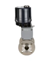 Кран шаровой DN.ru BV3232P(2pc)-FP-F-ISO-H Ду100 Ру16 полнопроходной, фланцевый, корпус - нержавеющая сталь SS316, уплотнение - PTFE, с электроприводом четвертьоборотным DN.ru QTSA-N-014EM-O0-220VAC с пружинным возвратом