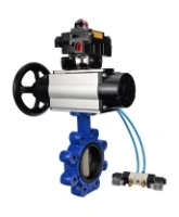Затвор дисковый поворотный DN.ru WBV1616E-2W-Fb-H Ду125 Ру16 LUG корпус - чугун QT450, диск - чугун QT450, уплотнение - EPDM, с пневмоприводом DN.ru PA-DA-105-1, пневмораспределителем 4V320-08 AC220V и БКВ APL-410N EX