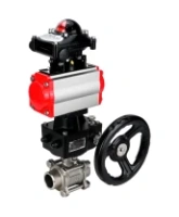 Кран шаровой DN.ru BV3232P(3pc)-FP-W-ISO-H WDVF Ду25 Ру63 полнопроходной, трехсоставной, корпус - нержавеющая сталь 316, уплотнение - PTFE, под приварку, с пневмоприводом PA-DA-052, БКВ APL-210N, ручным дублером MON1-250-T26-ISO