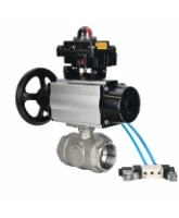 Кран шаровой DN.ru BV3232P(4pc)-SP-3WL-T-ISO-H WDVF Ду65 Ру40 стандартнопроходной, 3-ходовой L-тип, внутренняя резьба, нержавеющая сталь AISI 316, PTFE, с пневмоприводом PA-DA-105-1, пневмораспределителем 4V320-08 AC220V и БКВ APL-410N EX