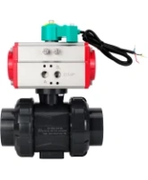Кран шаровой DN.ru BV4242E-FP-GRM-ISO Дн50 Ру10 полнопроходной, корпус - НПВХ, шар - НПВХ, уплотнение - EPDM, с пневмоприводом PA-SA-065 и магнитным переключателем ALS200D