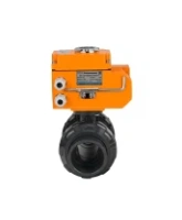 Кран шаровой DN.ru BV4242E-FP-GRM-ISO Дн80 Ру10 полнопроходной, корпус - НПВХ, шар - НПВХ, уплотнение - EPDM, с электроприводом DN.ru QT-N-005EM-O1-380VAC-У1 HARK