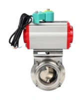 Затвор дисковый поворотный DN.ru WBV3131S-2W-T-H Ду40 Ру10 резьбовой, корпус - пищевая нержавеющая сталь 304, уплотнение - Silicon, с пневмоприводом PA-SA-065 и магнитным переключателем ALS200D