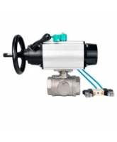 Кран шаровой DN.ru BV3232P(4pc)-SP-3WL-T-ISO-H WDVF Ду65 Ру40 стандартнопроходной, 3-ходовой L-тип, внутренняя резьба, нержавеющая сталь AISI 316, с пневмоприводом PA-DA-105-1, пневмораспределителем 4V320-08 AC220V и магнитным переключателем ALS200D