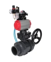 Кран шаровой DN.ru BV4242E-FP-GRM-ISO Дн50 Ру10 полнопроходной, корпус - НПВХ, шар - НПВХ, уплотнение - EPDM, с пневмоприводом PA-DA-052, пневмораспределителем 4V320-10 AC220V, ручным дублером MON1-250-T26-ISO, БКВ APL-210N и БПВ AFC2000