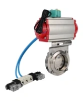 Затвор дисковый поворотный DN.ru WBV3131E-2W-W-H Ду15 Ру10 под приварку, корпус - пищевая нержавеющая сталь 304, уплотнение - EPDM, с пневмоприводом PA-SA-065, пневмораспределителем 4V320-08 AC220V и магнитным переключателем ALS200D