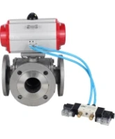 Кран шаровой DN.ru BV3232P(4pc)-FP-3WL-F Ду65 Ру16 полнопроходной трехходовой, фланцевый, корпус - нержавеющая сталь SS316, с пневмоприводом DN.ru PA-DA-083 двойного действия и пневмораспределителем 4V320-08 AC220V