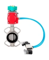 Затвор дисковый поворотный DN.ru WBV3131N-2W-Fb-H Ду65 Ру16 корпус - нержавеющая сталь 304, диск - нержавеющая сталь 304, уплотнение - NBR, с пневмоприводом PA-DA-065, пневмораспределителем 4V320-08 AC220V и магнитным переключателем ALS200D