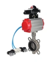 Затвор дисковый поворотный DN.ru WBV3131N-2W-Fb-H Ду65 Ру16, корпус - нержавеющая сталь 304, диск - нержавеющая сталь 304, уплотнение - NBR, с пневмоприводом DN.ru PA-SA-105, пневмораспределителем DN.ru 4V320-08 AC220V и БКВ DN.ru APL-210N