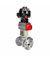Кран шаровой DN.ru BV3232P(2pc)-FP-3WL-F-ISO-H Ду80 Ру16 HYMT, трехходовой L-тип, полнопроходной, фланцевый, корпус - нержавеющая сталь SS316, с пневмоприводом PA-SA-130, пневмораспределителем 4M310-08 24В NAMUR и БКВ APL-510N EX