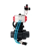 Кран шаровой DN.ru BV4242E-FP-GRM-ISO Дн50 Ру10 полнопроходной, корпус - НПВХ, шар - НПВХ, уплотнение - EPDM, с пневмоприводом PA-DA-052, пневмораспределителем 4V320-10 AC220V, ручным дублером MON1-250-T26-ISO и БПВ AFC2000