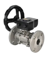Кран шаровой DN.ru BV3232P(3pc)-FP-F-ISO-H Ду20 Ру40 трехсоставной из нержавеющей стали SS316, фланцевый, уплотнение - PTFE, полнопроходной с ISO-фланцем и редуктором DN.ru HAM RQN1-180Z-T40