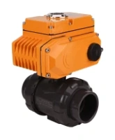 Кран шаровой DN.ru BV4242E-FP-GRM-ISO Дн80 Ру10 полнопроходной, клеевой с разборным муфтовым соединением, корпус - НПВХ, шар - НПВХ, уплотнение - EPDM, с электроприводом DN.ru QT-N-005EM-O1-380VAC-У1