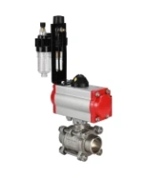 Кран шаровой DN.ru BV3232P(3pc)-FP-W-ISO-H Ду65 Ру25, полнопроходной под приварку, нержавеющая сталь SS316, уплотнение - PTFE, с пневмоприводом PA-DA-083 двойного действия, с пневмораспределителем 4M310-08 AC220V, с БПВ AFC2000